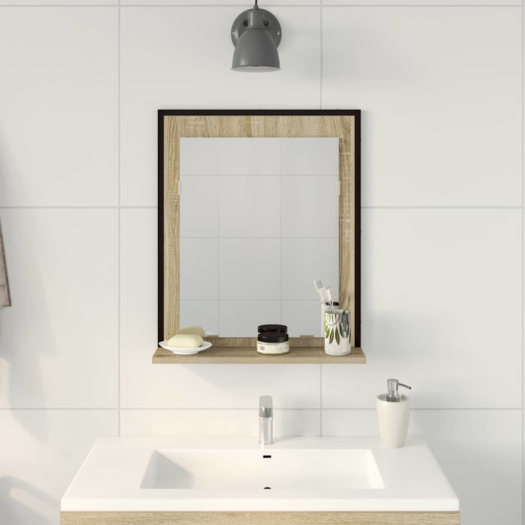 Badeværelsesspejl Sort 50 x 12 x 60 cm Glas og Ingeniørtræ