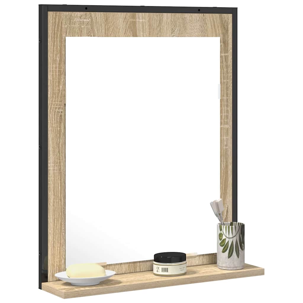 Badeværelsesspejl Sort 50 x 12 x 60 cm Glas og Ingeniørtræ