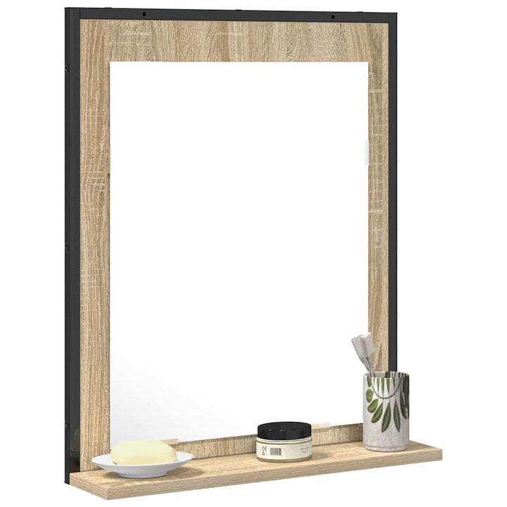 Badeværelsesspejl Sort 50 x 12 x 60 cm Glas og Ingeniørtræ