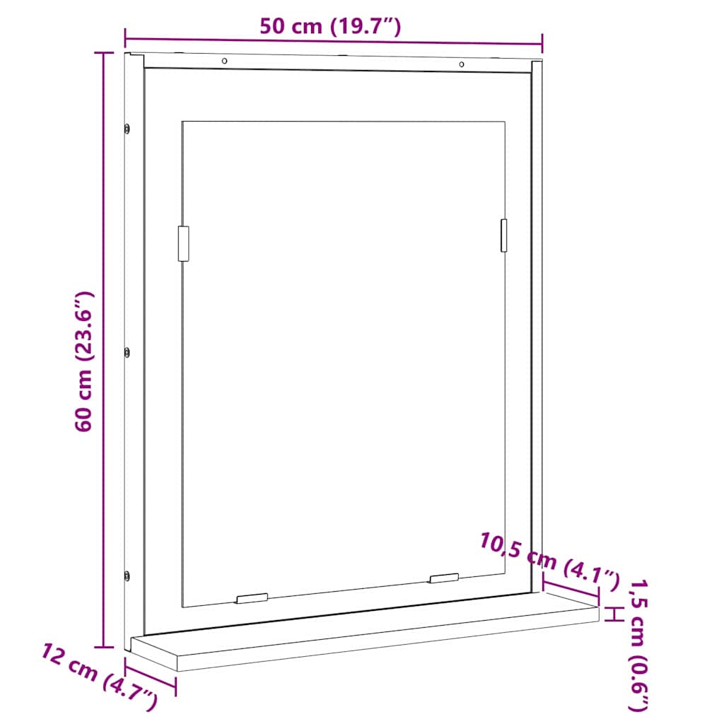 Badeværelsesspejl Sort 50 x 12 x 60 cm Glas og Ingeniørtræ