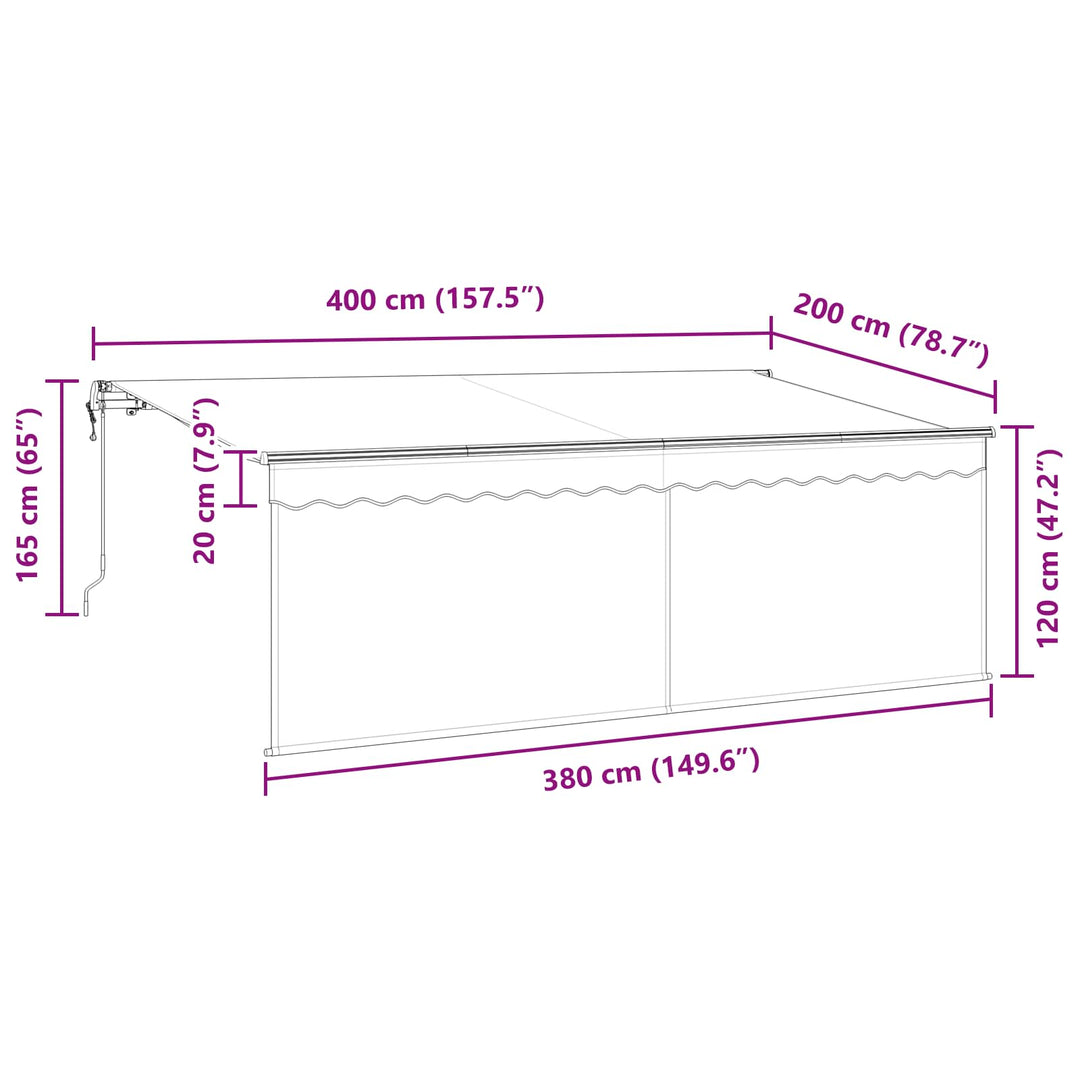 Utrækkelig Markise Creme 400 x 200 cm Polyester og Aluminium