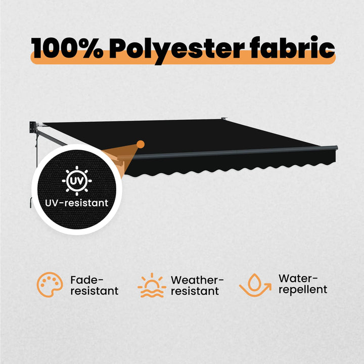 Udtrækkelig markise Sort 350 x 250 cm Polyester og metal