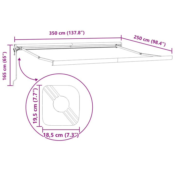 Udtrækkelig markise Sort 350 x 250 cm Stof og Metal