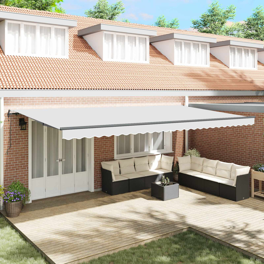 Udtrækkelig markise Hvid 600 × 350 cm Stof og aluminium