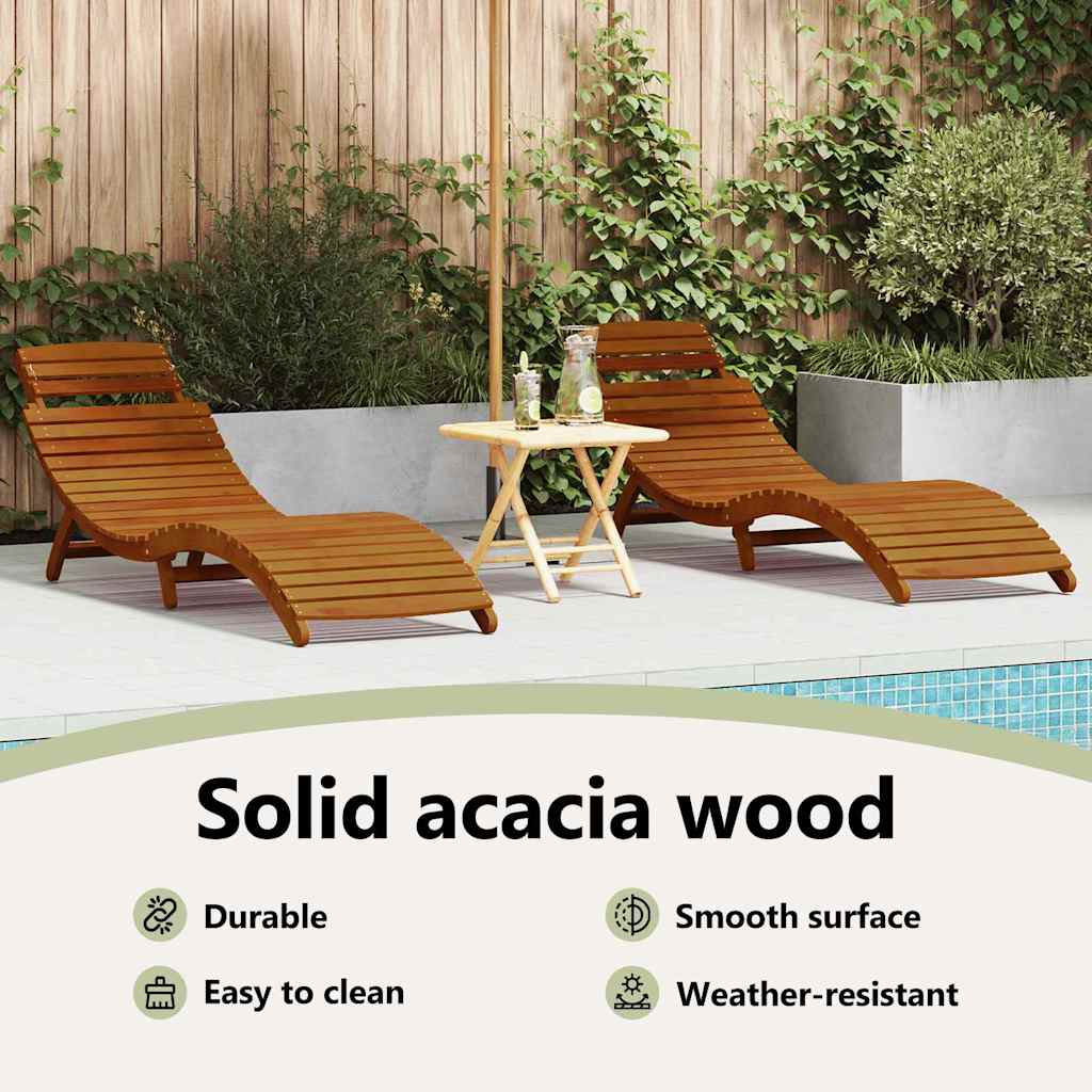 Liggestol 2 pcs Brun 55 x 184 x 64cm Massivt Akacietræ