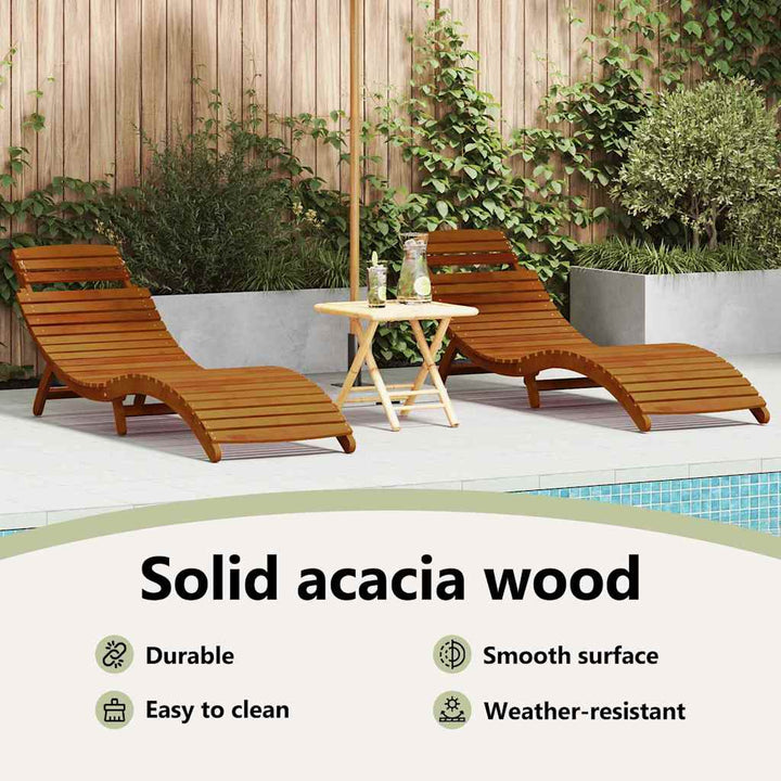 Liggestol 2 pcs Brun 55 x 184 x 64cm Massivt Akacietræ