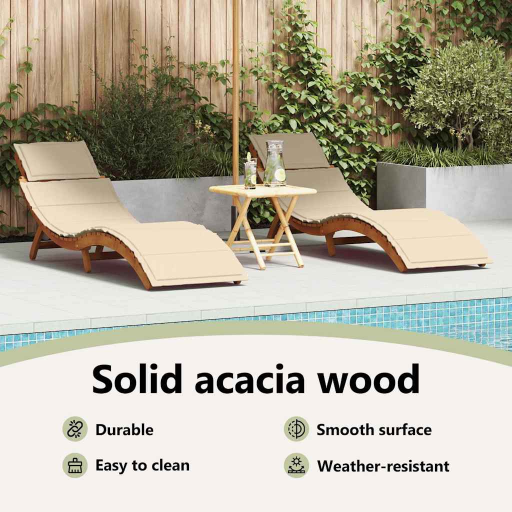 Liggestol med pude 2 pcs Beige Massivt Akacietræ