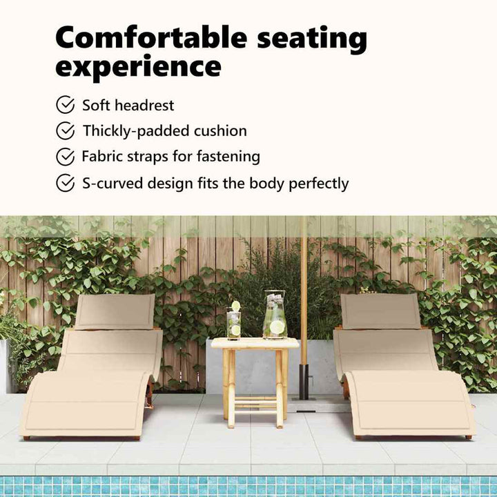 Liggestol med pude 2 pcs Beige Massivt Akacietræ