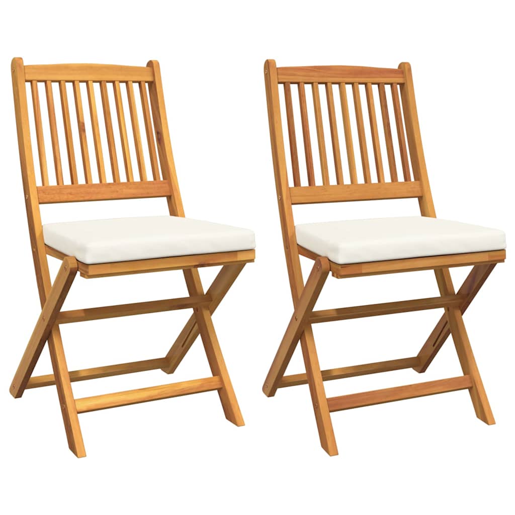 Sammenklappelig stol med pude 2 pcs Brun Massivt akacietræ