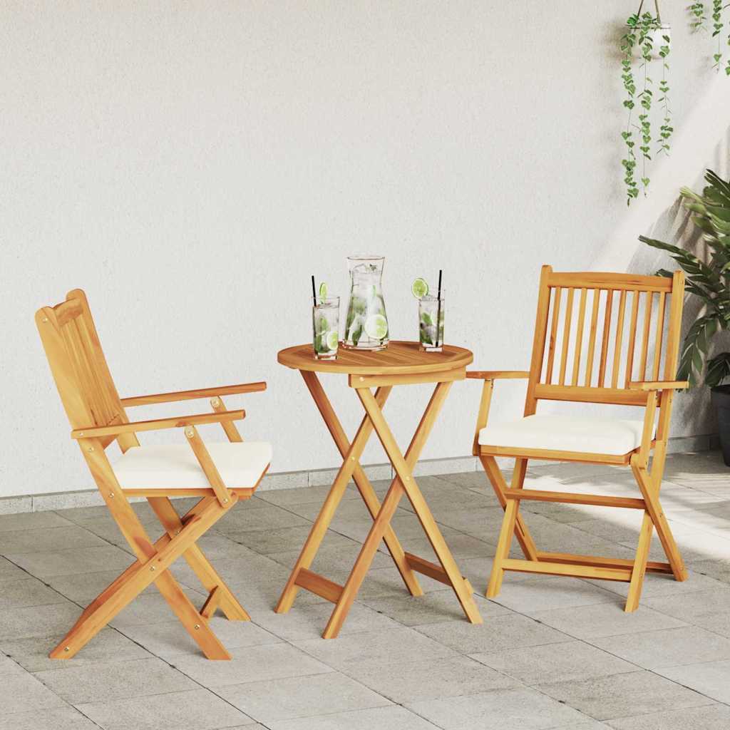 Sammenklappelig stol med pude 2 pcs Brun Massivt akacietræ