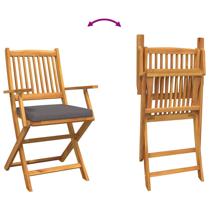 Sammenklappelig stol med pude 2 pcs Brun Massivt akacietræ