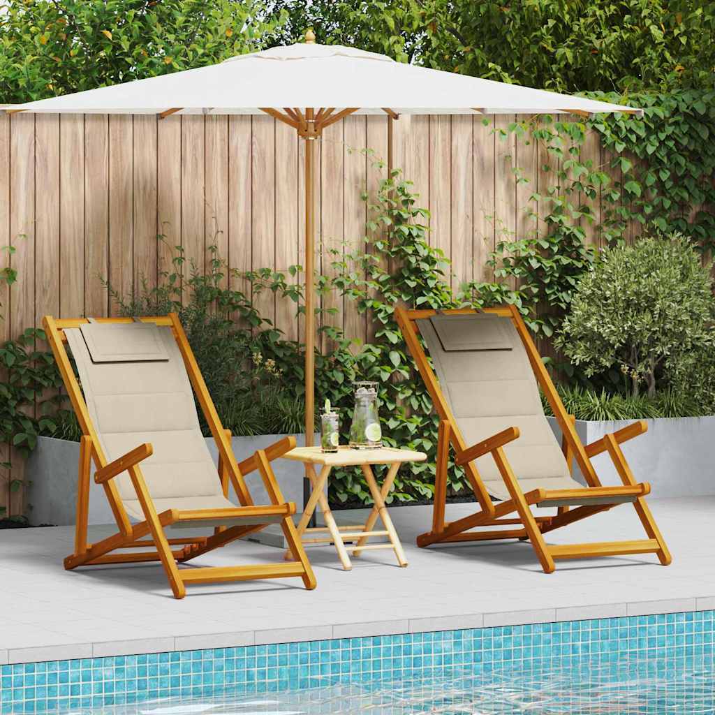 Strandstol med pude 2 pcs Brun Massivt Akacietræ