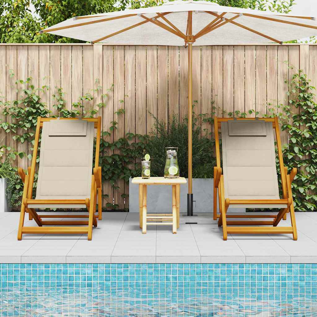 Strandstol med pude 2 pcs Brun Massivt Akacietræ
