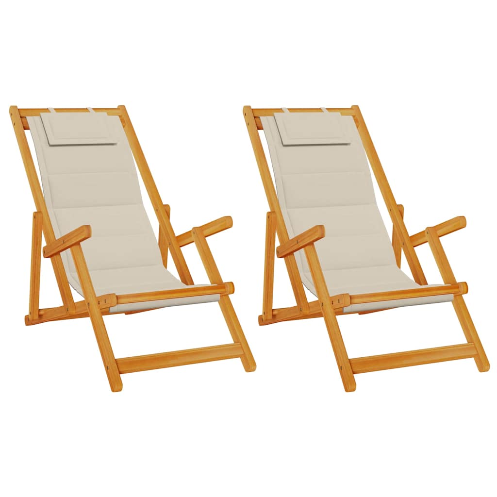 Strandstol med pude 2 pcs Brun Massivt Akacietræ