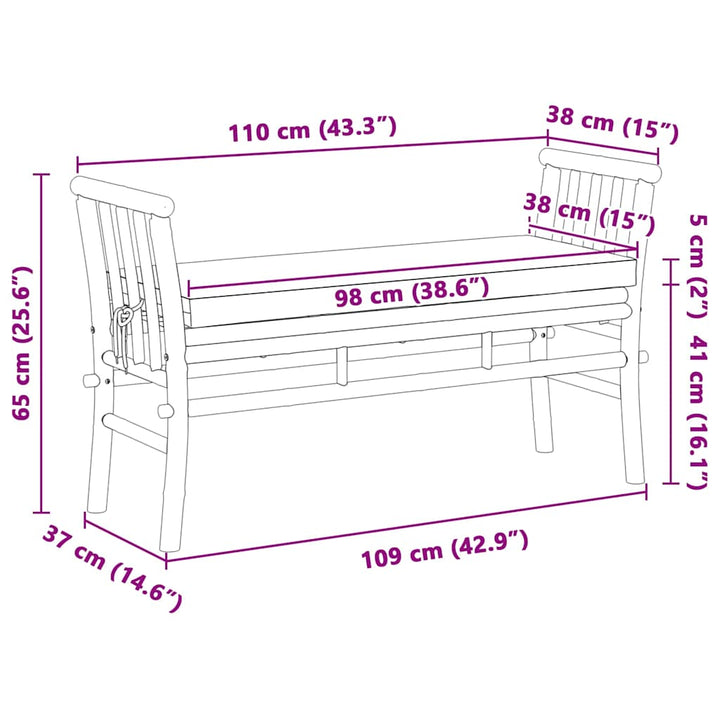 Havebænk 2 -Seater 110 x 38 x 65cm Bambus Brun Rektangulær
