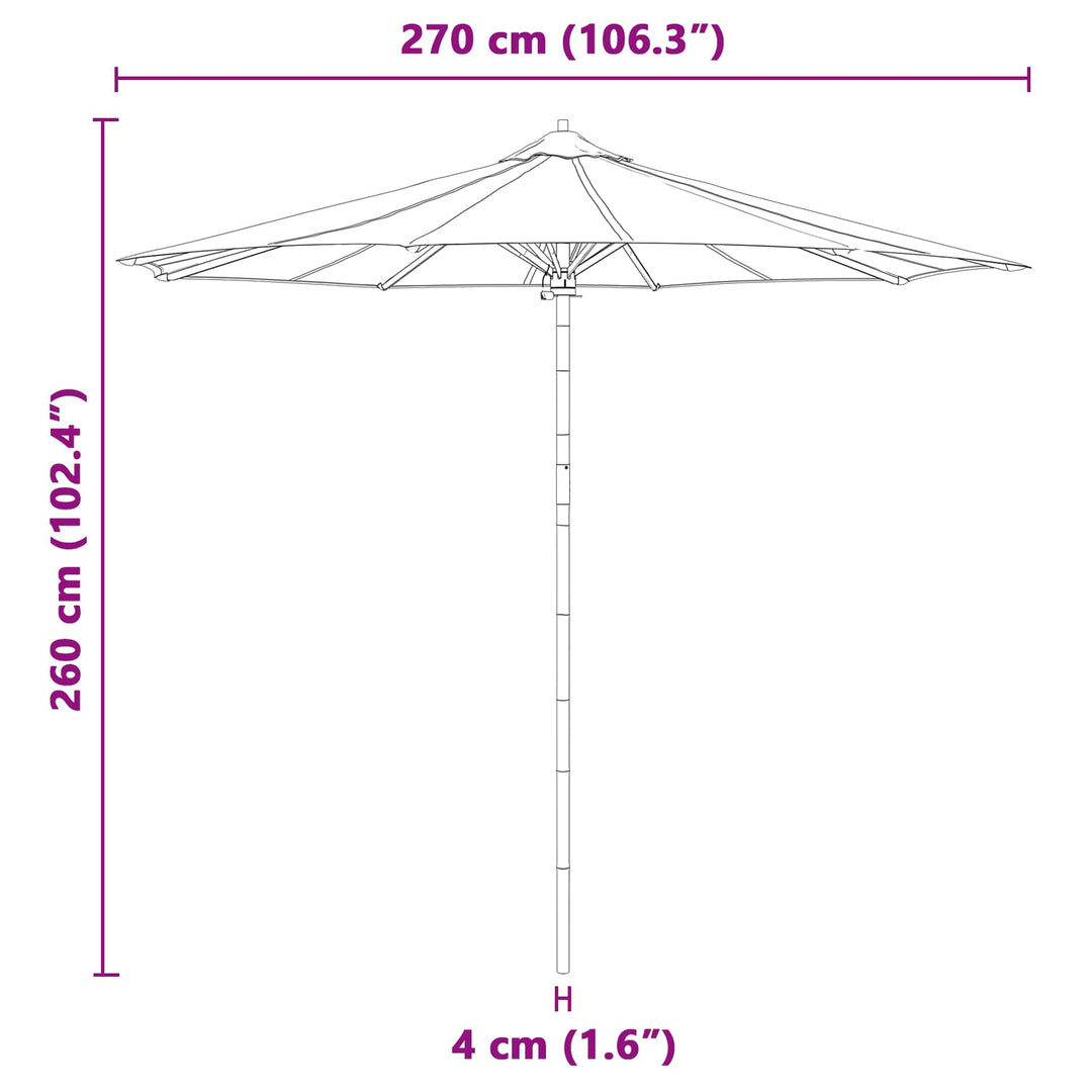 Havesol Ø 270 x 260 cm Bambus Rund Mørkegrå