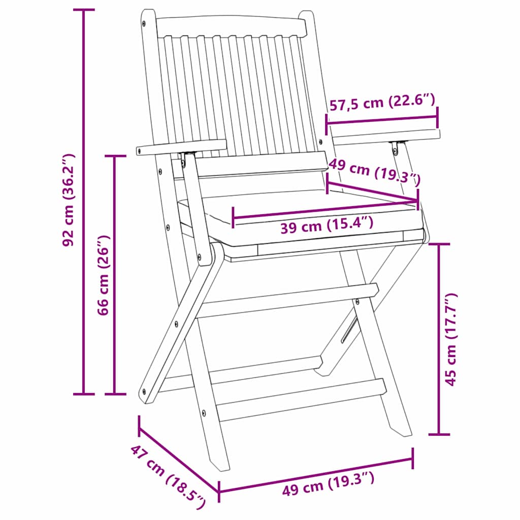 Sammenklappelig stol med pude 8 pcs Grå 49 x 57.5 x 92cm