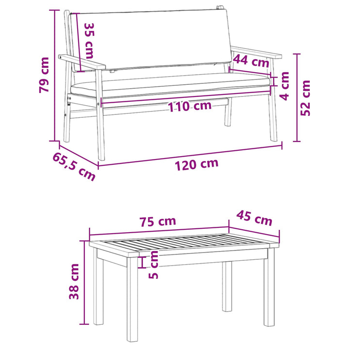 Havesofa Sæt 3 pcs Brun 120 x 65,5 x 79 cm Massivt Akacietræ