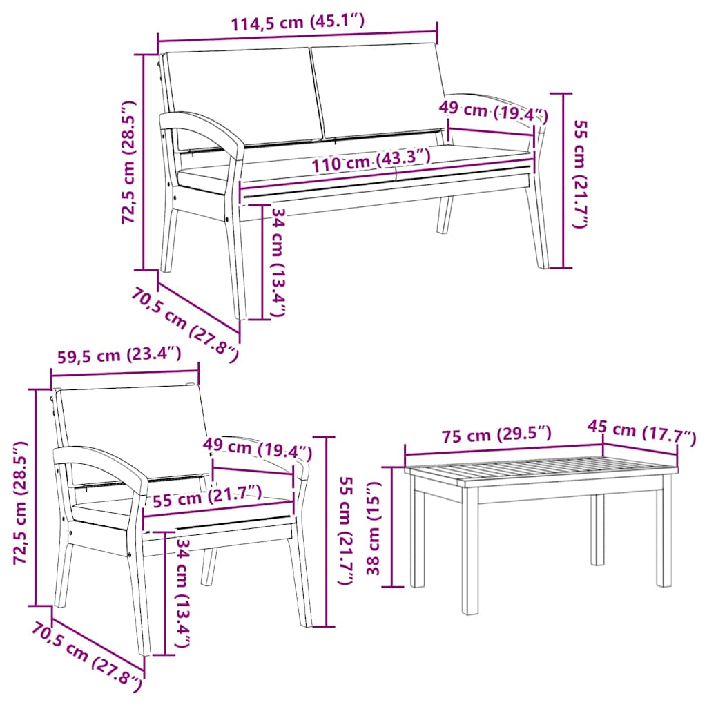 Bistrosæt med pude 4 pcs Brun Polyester