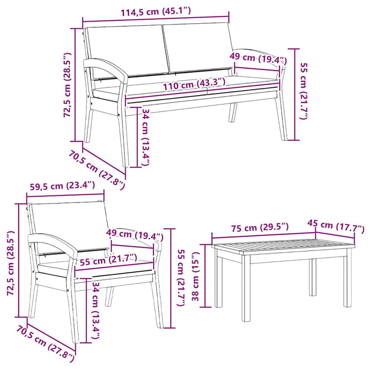 Bistrosæt med pude 4 pcs Brun Polyester