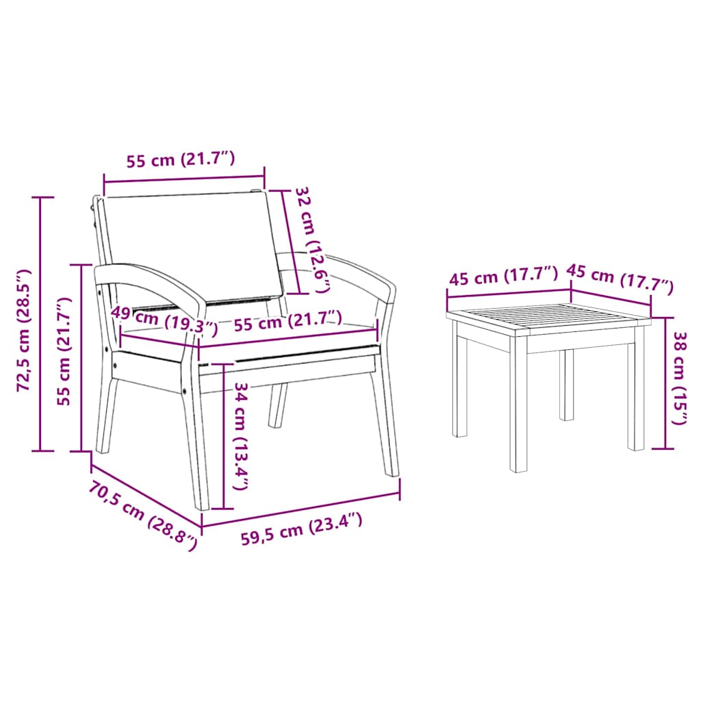 Bistrosæt med pude 5 pcs Brun Polyester