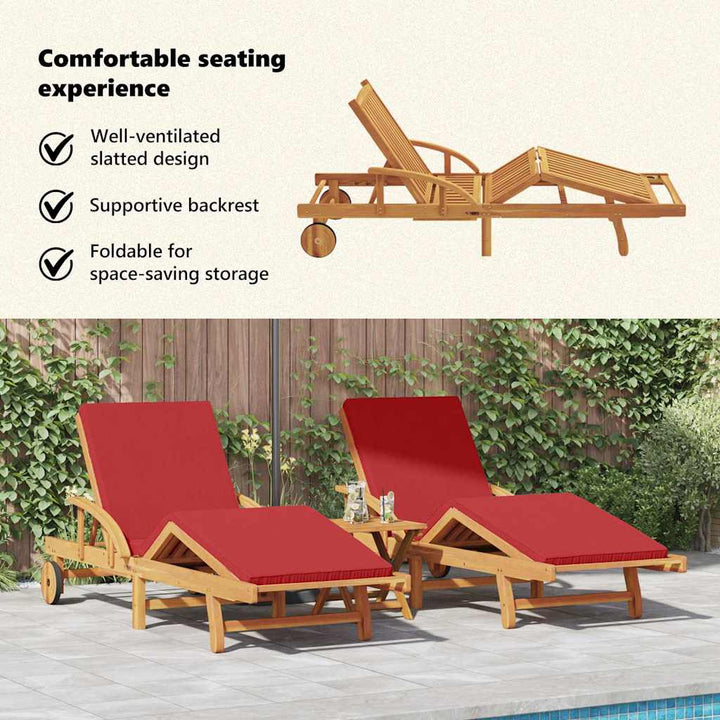 Solstol 2 pcs Rød 200 x 67 x 84 cm Massivt Akacietræ