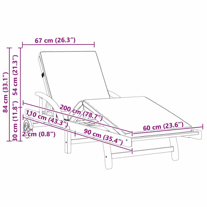 Solstol 2 pcs Rød 200 x 67 x 84 cm Massivt Akacietræ