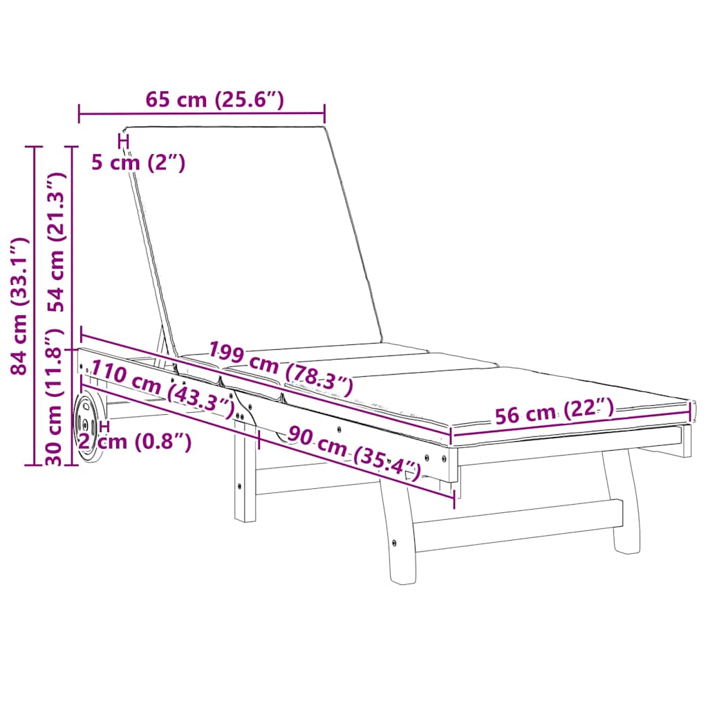 Solstol 2 pcs Brun 65 x 199 x 84 cm Massivt Akacietræ