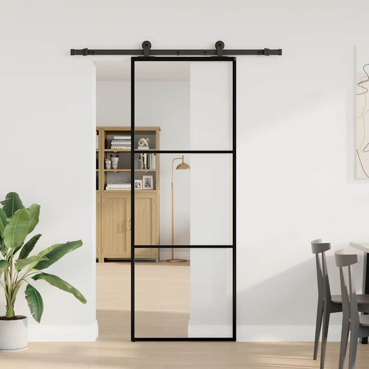 skydedør med hardwaresæt 76x205 cm sikkerhedsglas aluminium