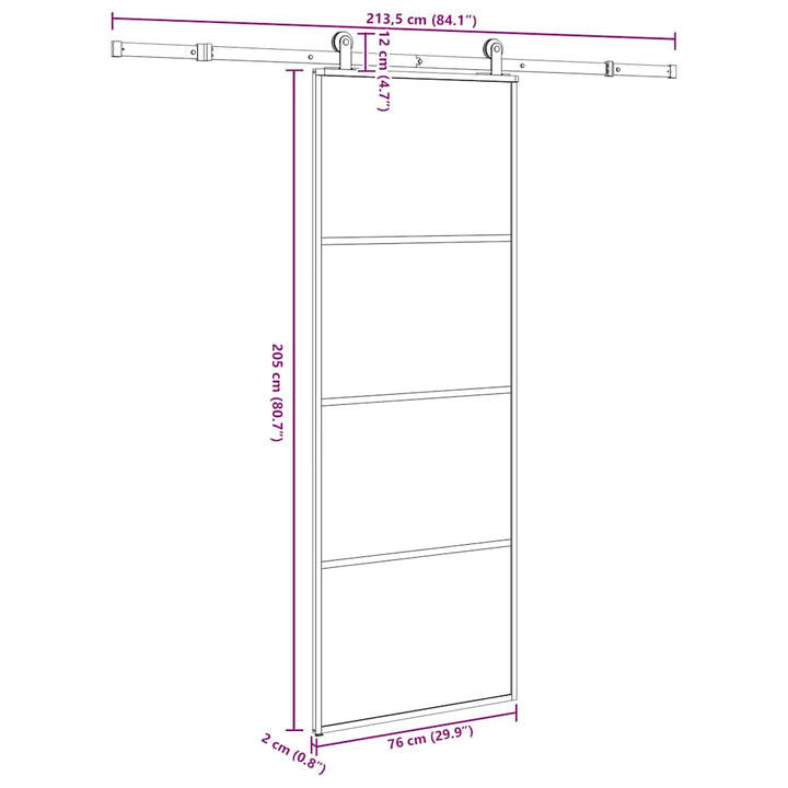 skydedør med hardwaresæt 76x205 cm sikkerhedsglas aluminium