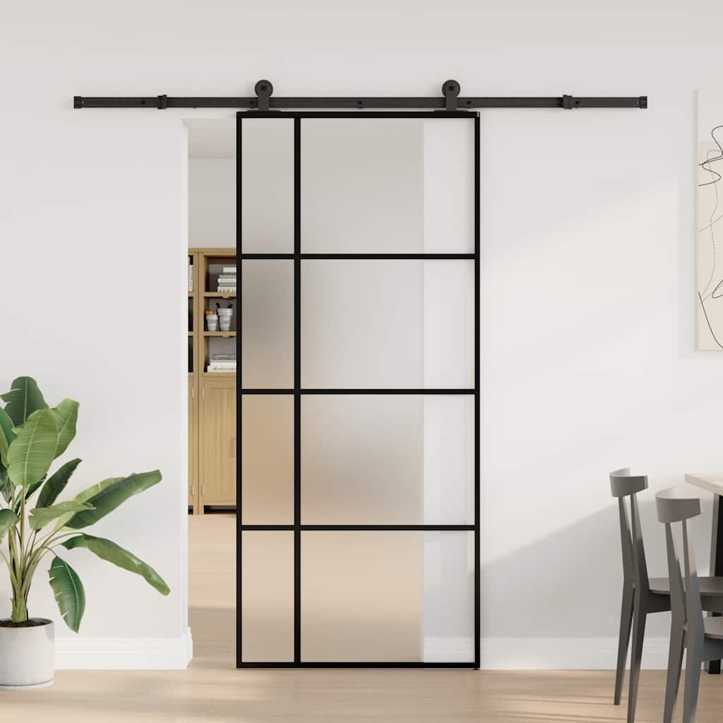 skydedør med hardwaresæt 90x205 cm sikkerhedsglas aluminium
