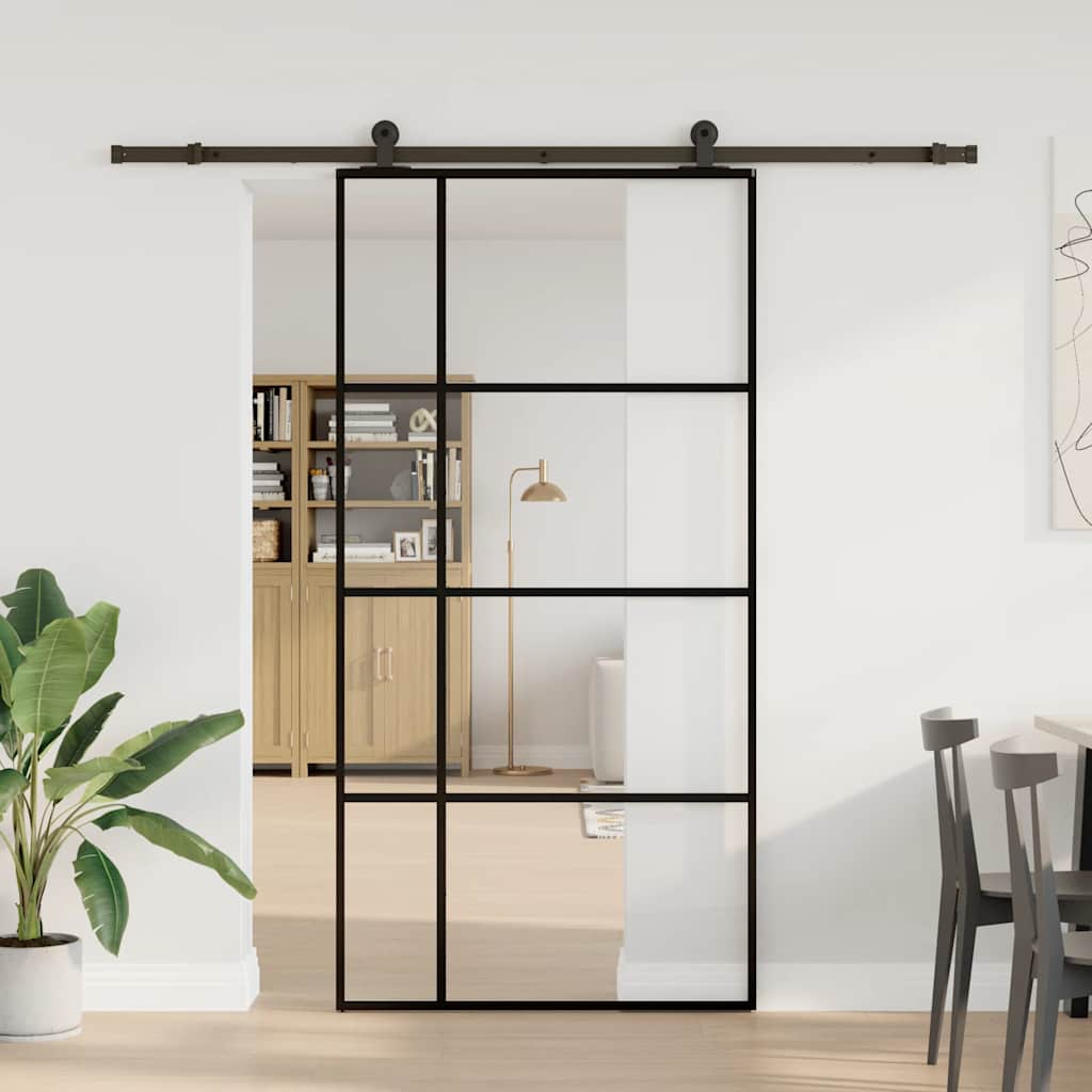skydedør med hardwaresæt 102,5x205 cm sikkerhedsglas aluminium