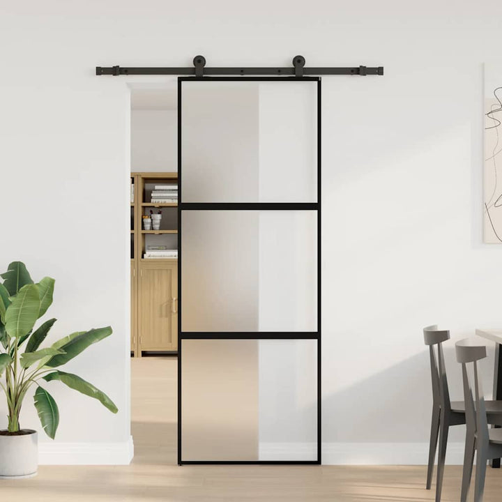 skydedør med hardwaresæt 76x205 cm hærdet glas og aluminium