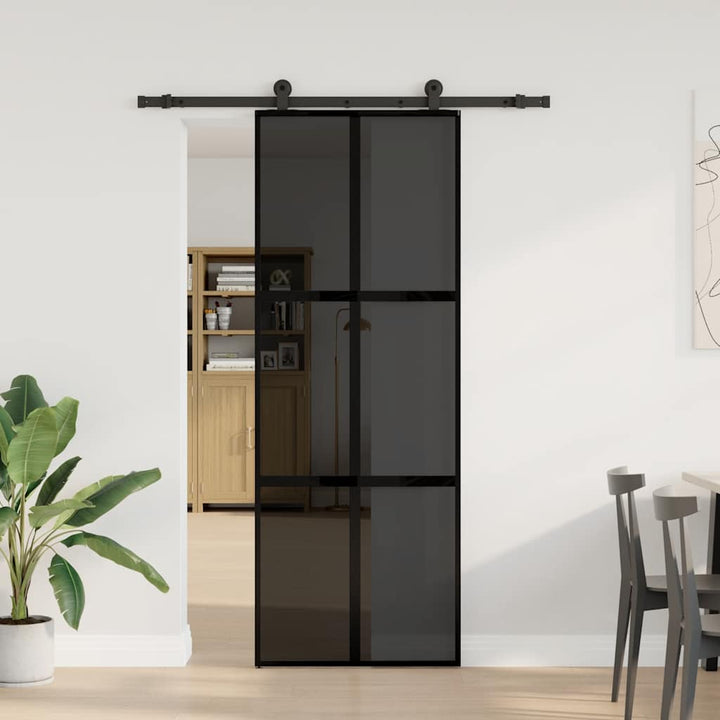 skydedør med hardwaresæt 76x205 cm hærdet glas og aluminium