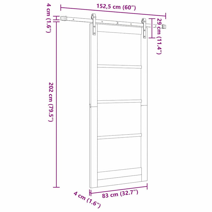 Skydedør ORKDAL Hvid 83 x 202 cm Massivt fyrretræ og glas