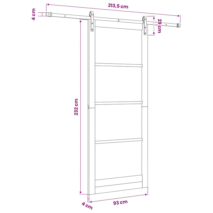 Skydedør ORKDAL Hvid 93 x 232 cm Massivt fyrretræ og glas