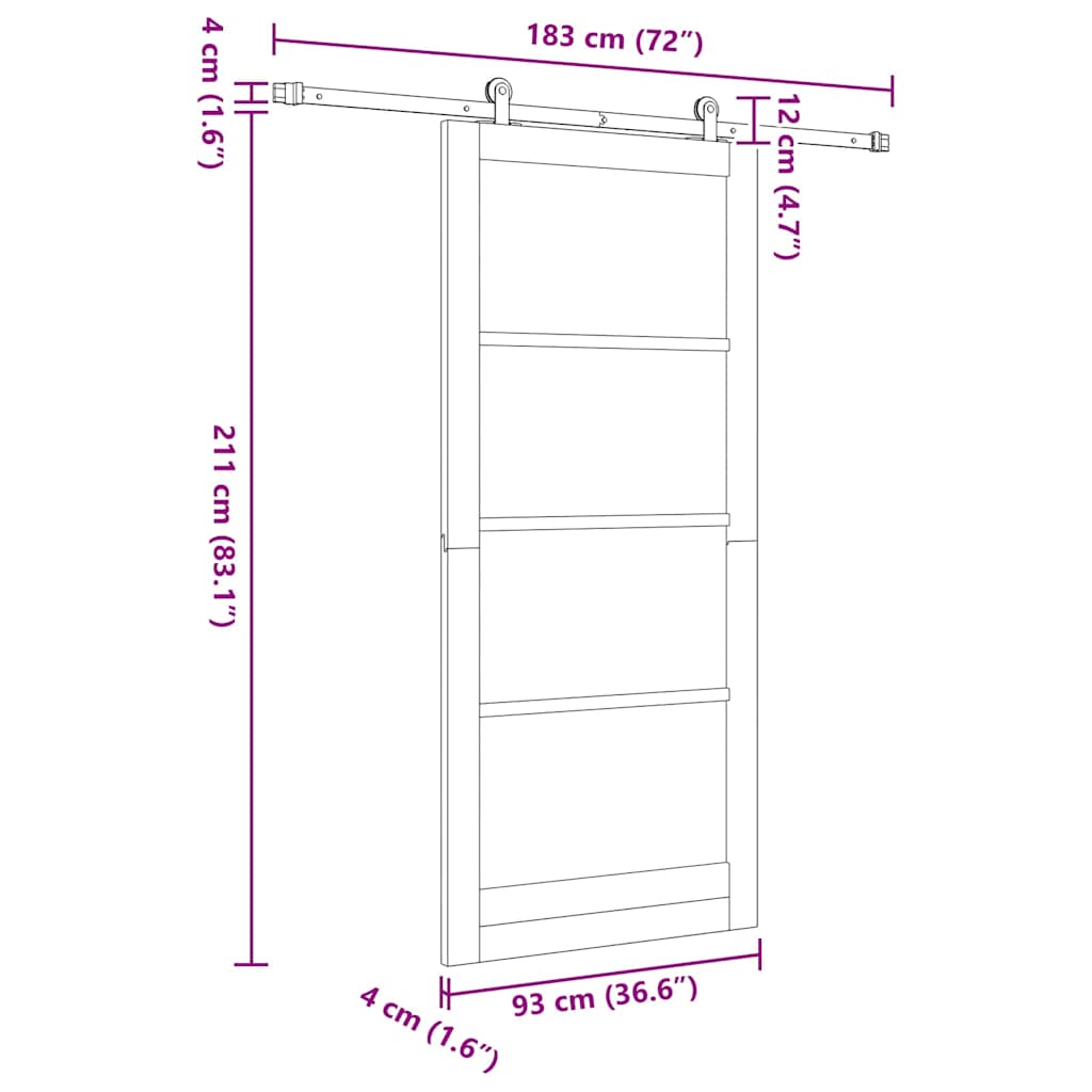 Skydedør ORKDAL 93 x 211 cm Massivt fyrretræ og glas