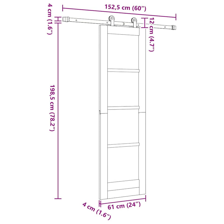 Skydedør ORKDAL Hvid 61 x 198,5 cm Massivt fyrretræ og glas