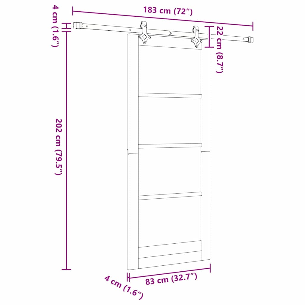 Skydedør 83 x 202 cm Massivt fyrretræ og glas Hvid
