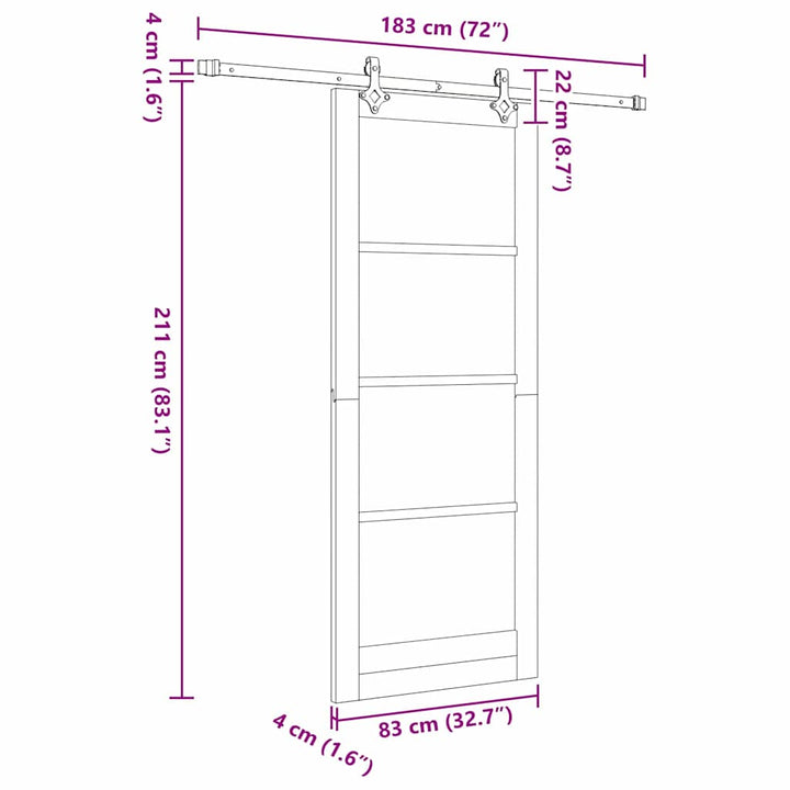 Skydedør 83 x 211 cm Massivt fyrretræ og glas Hvid