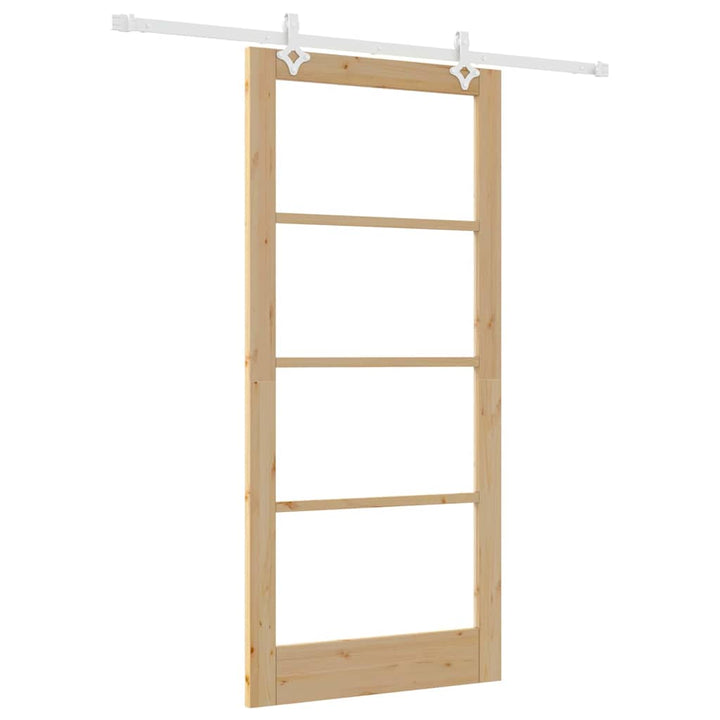 Skydedør 93 x 202 cm Massivt fyrretræ og glas Naturfarvet