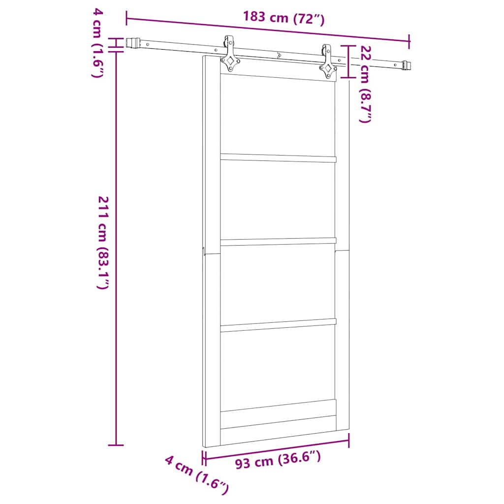 Skydedør 93 x 211 cm Massivt fyrretræ og glas Naturfarvet