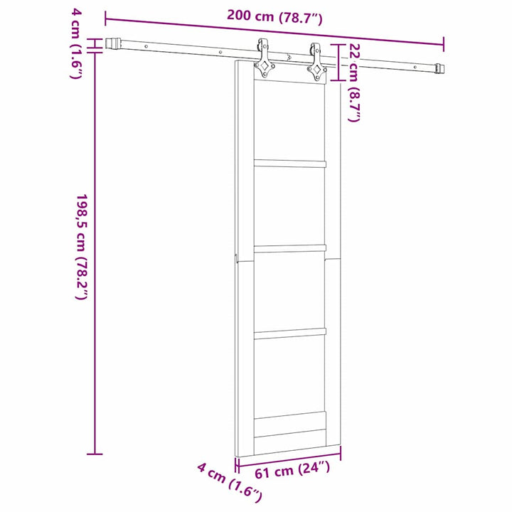 Skydedør 61 x 198,5 cm Massivt fyrretræ og glas Hvid