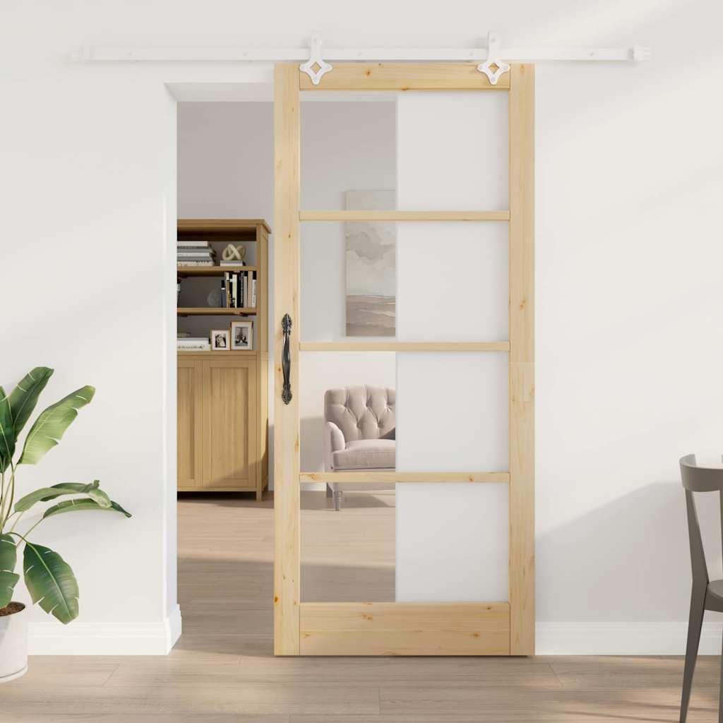 Skydedør 93 x 211 cm Massivt fyrretræ og glas Naturfarvet