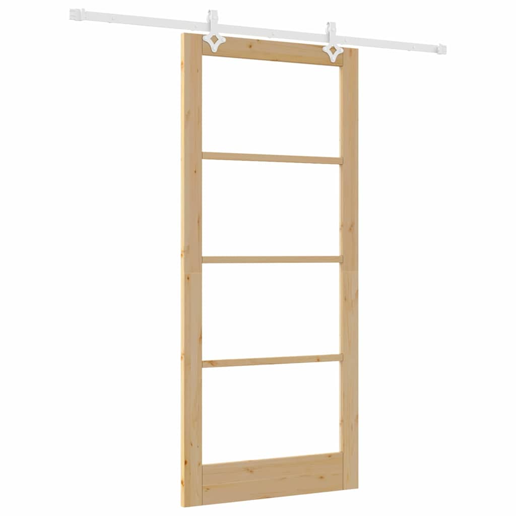 Skydedør 93 x 211 cm Massivt fyrretræ og glas Naturfarvet