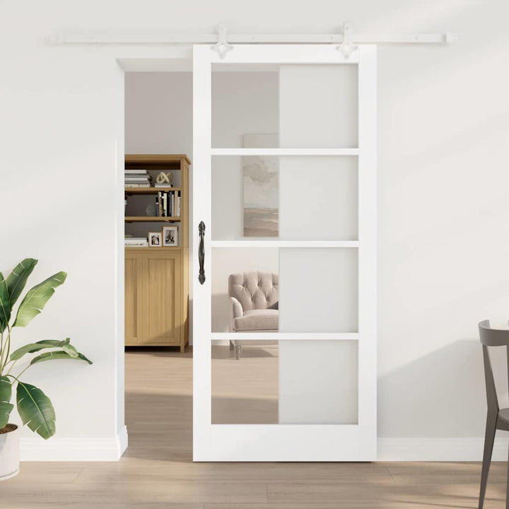Skydedør 93 x 211 cm Massivt fyrretræ og glas Hvid