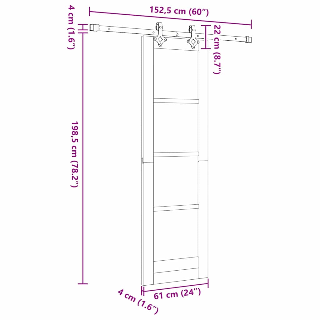 Skydedør Naturfarvet 61 x 198,5 cm Massivt fyrretræ og glas