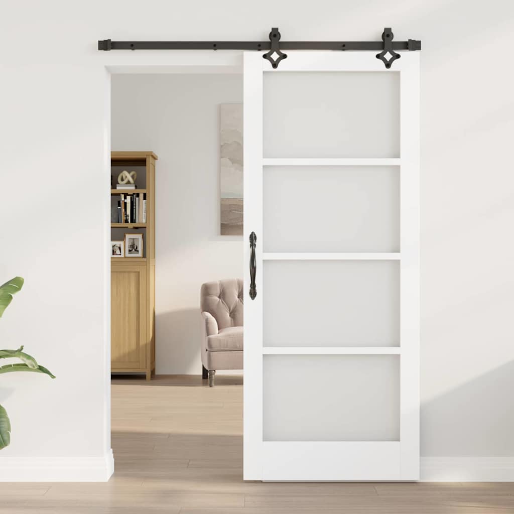 Skydedør Hvid 83 x 202 cm Massivt fyrretræ og glas