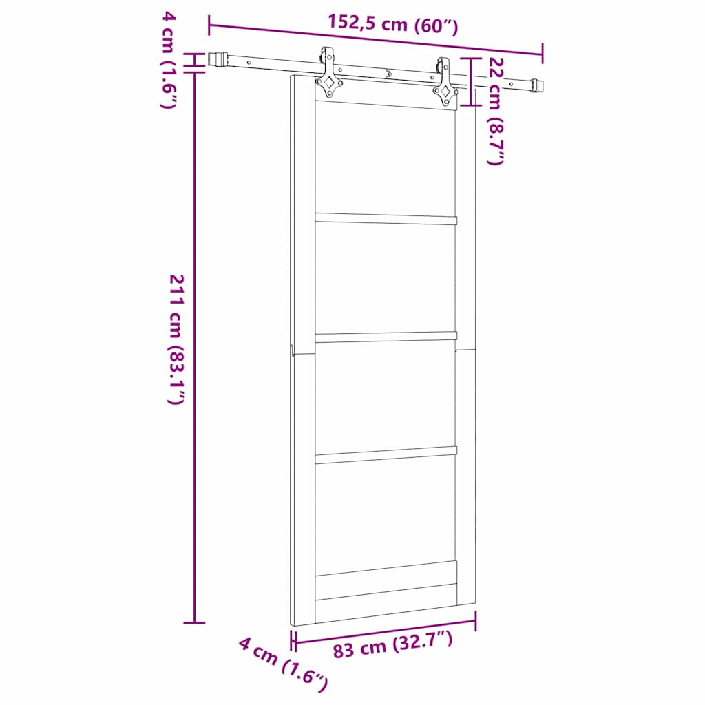 Skydedør Hvid 83 x 211 cm Massivt fyrretræ og glas