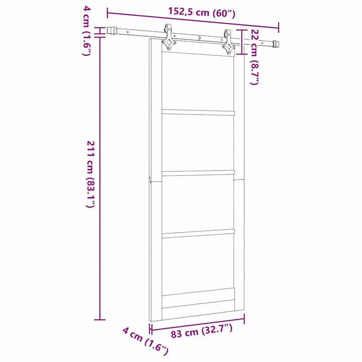 Skydedør Hvid 83 x 211 cm Massivt fyrretræ og glas